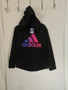 adidas Black Hoodie with Pink to Purple Gradient Logo